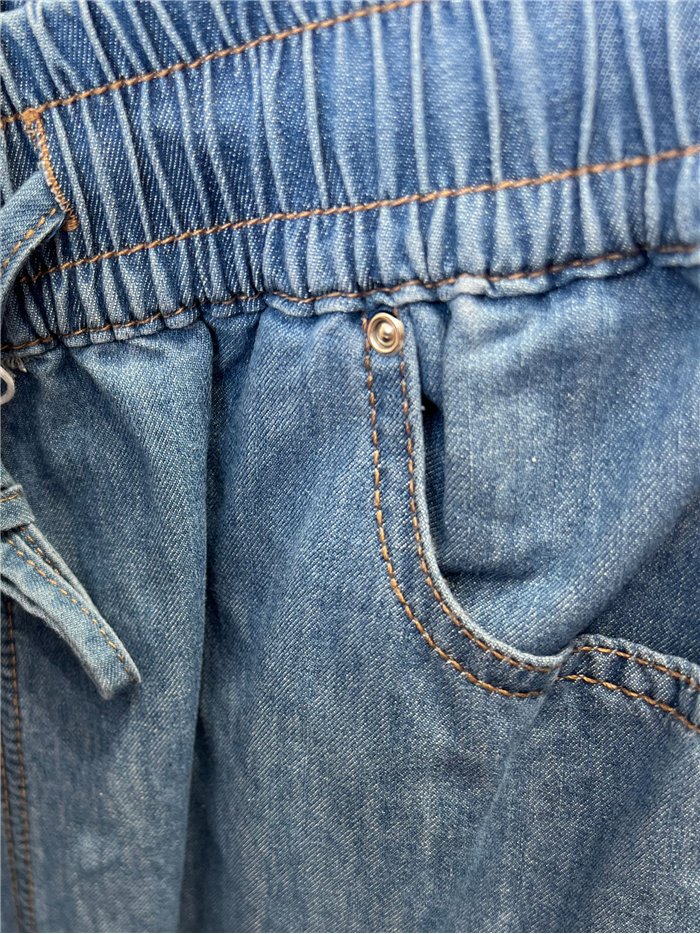 Pantalón denim wide-leg con cordón