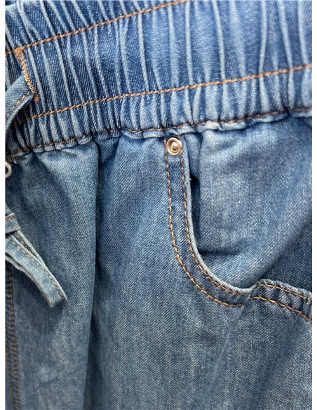 Pantalón denim wide-leg con cordón