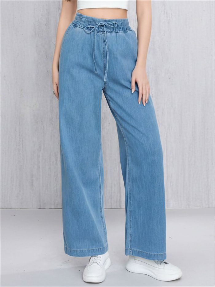 Pantalón denim wide-leg cintura elástica