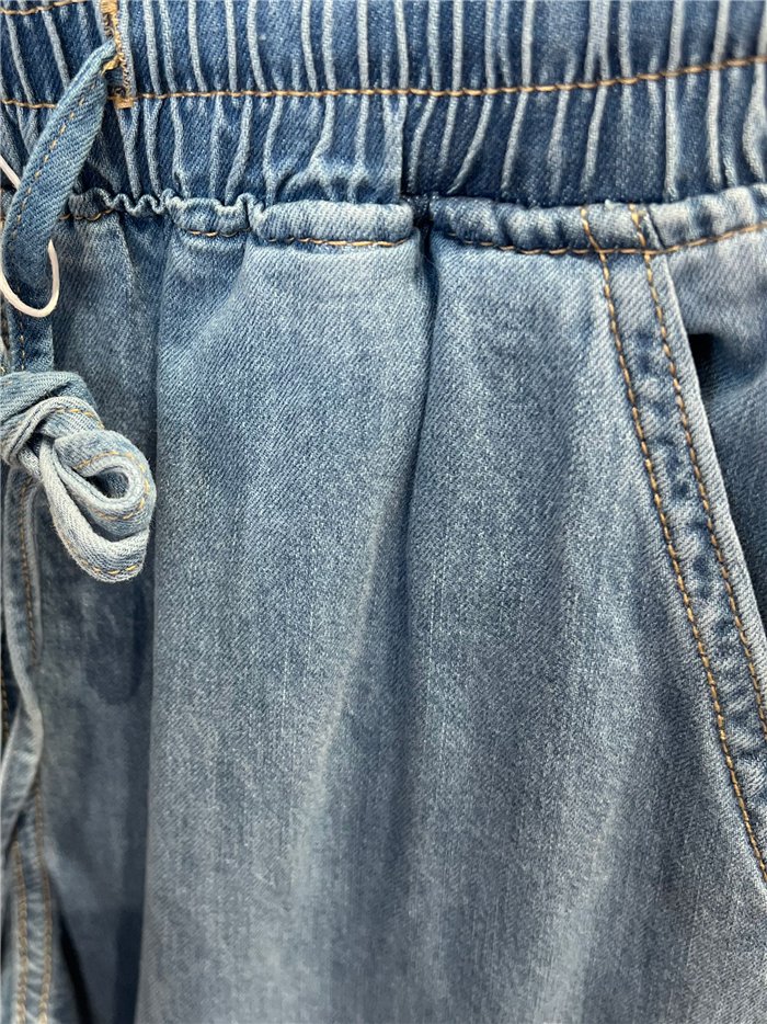 Pantalón denim wide-leg cintura elástica
