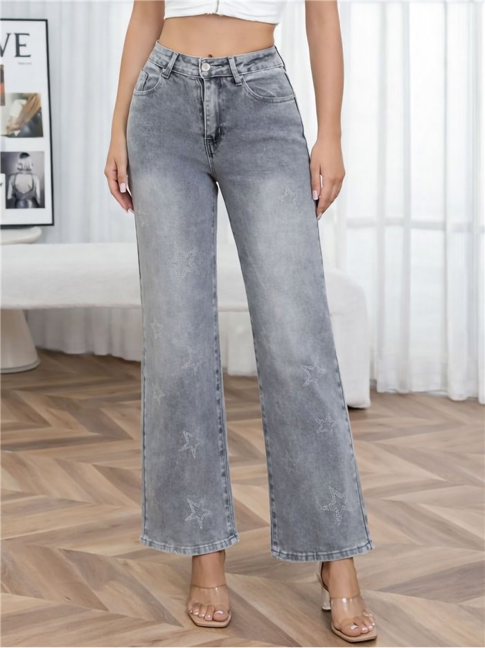 Jeans rectos estrellas strass