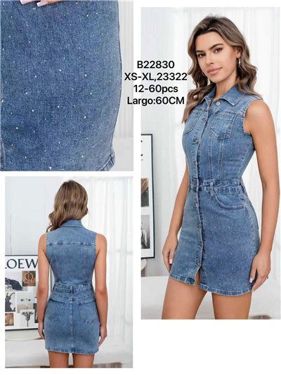 Vestido curto de ganga com strass 2