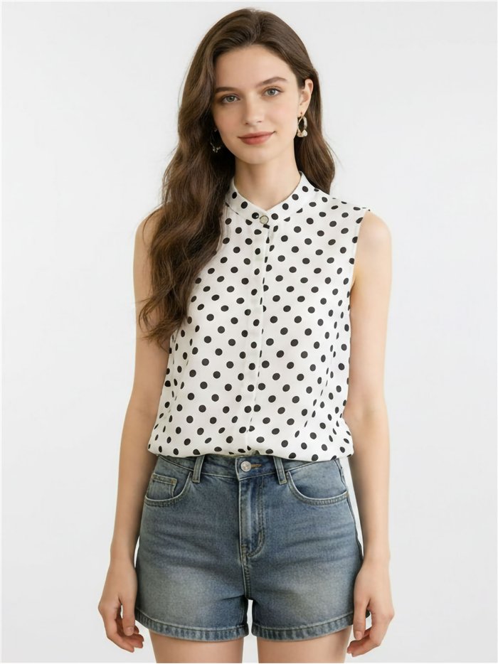 Chemisier sans manches en satin à pois