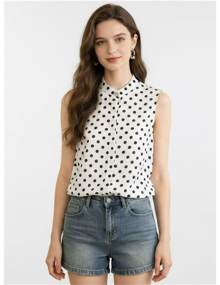 Chemisier sans manches en satin à pois