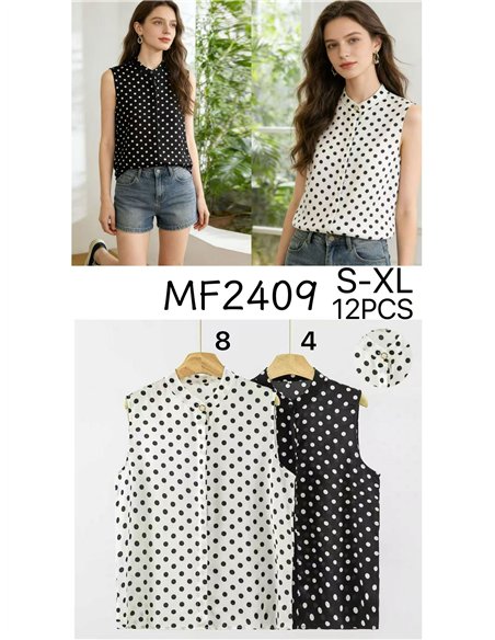 Chemisier sans manches en satin à pois