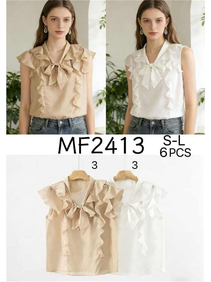 Rüschenbluse mit Schleife