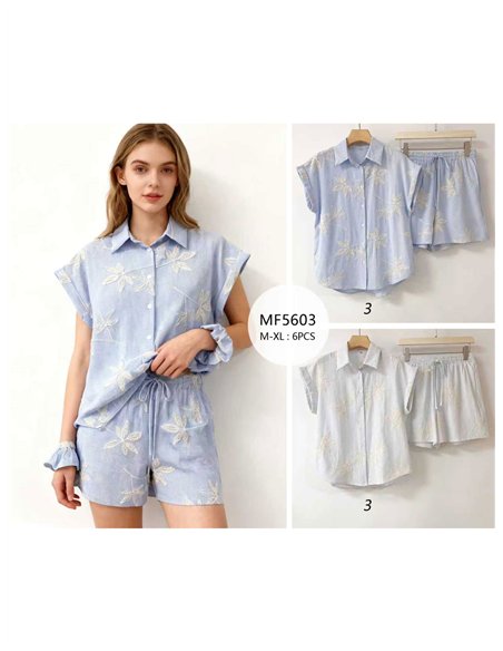 Conjunto camisa bordada hojas y short