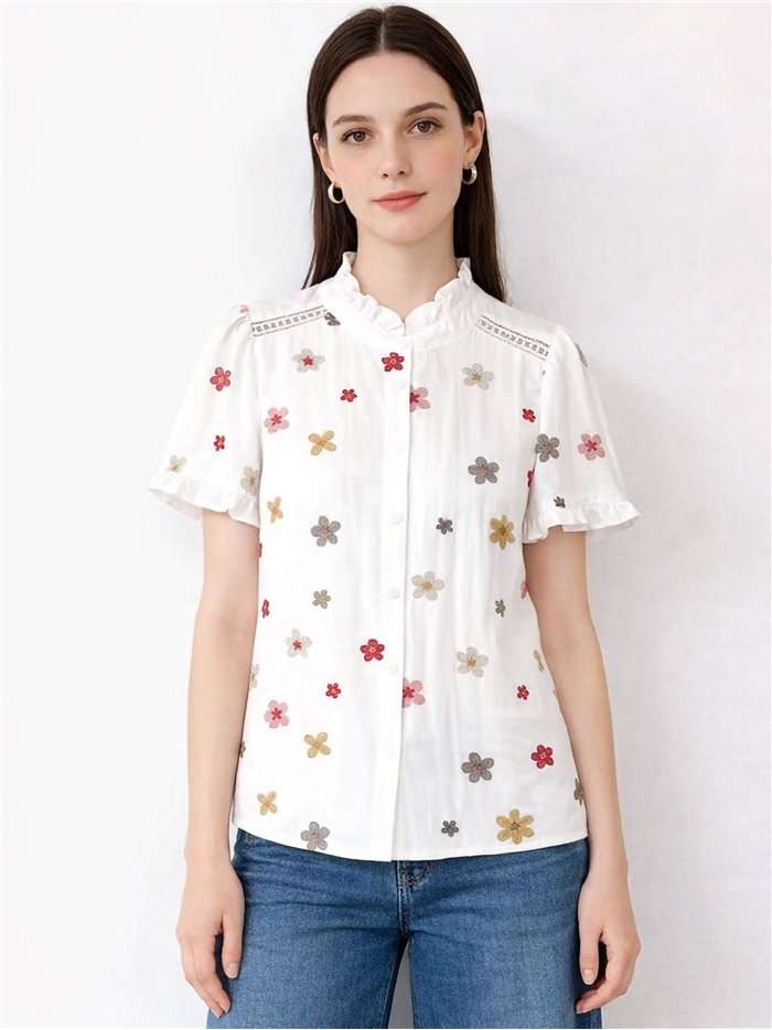 Blusa flores bordadas
