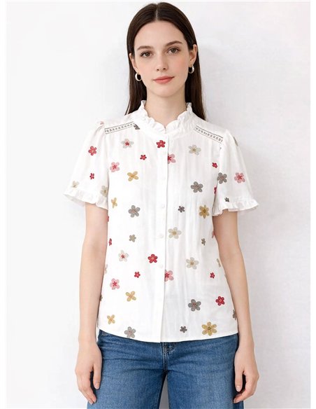 Blusa flores bordadas