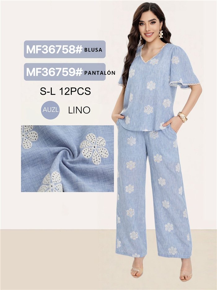 Daisy embroidered linen trousers