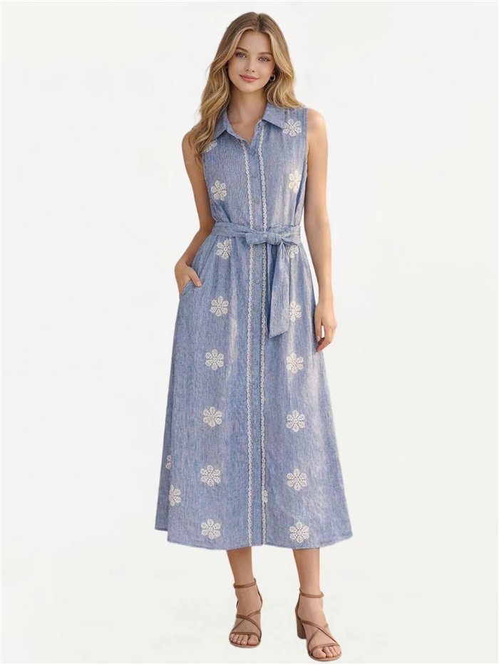 Daisy embroidered shirt dress