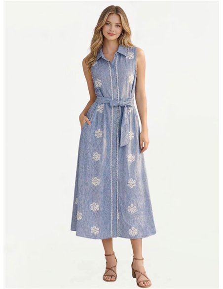 Daisy embroidered shirt dress