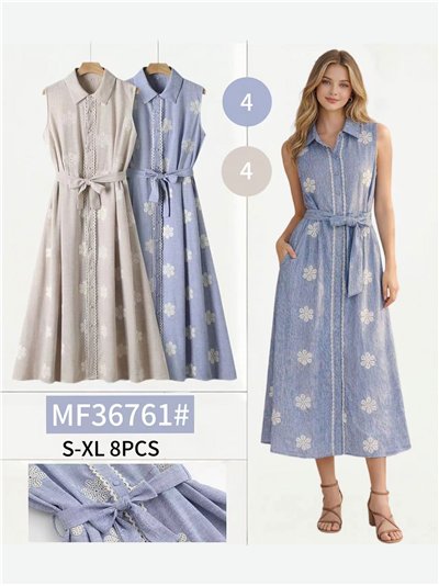 Abito a camicia con margherite ricamate 2