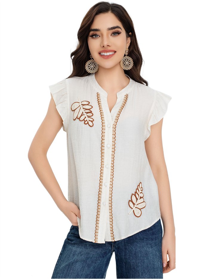 Blouse brodée à motifs de feuilles
