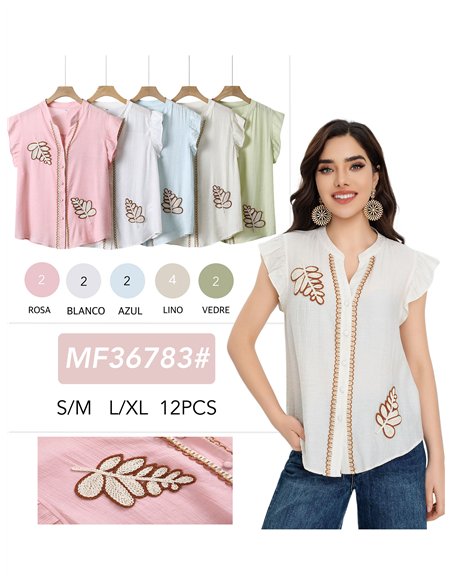 Blouse brodée à motifs de feuilles