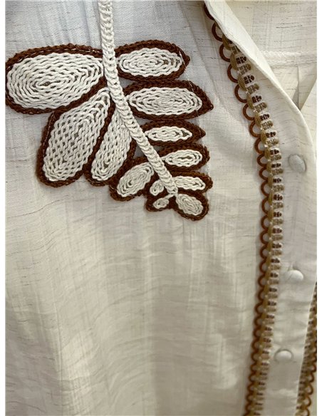Blouse brodée à motifs de feuilles