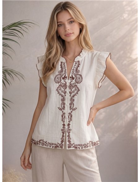 Blusa boho bordada con lentejuelas