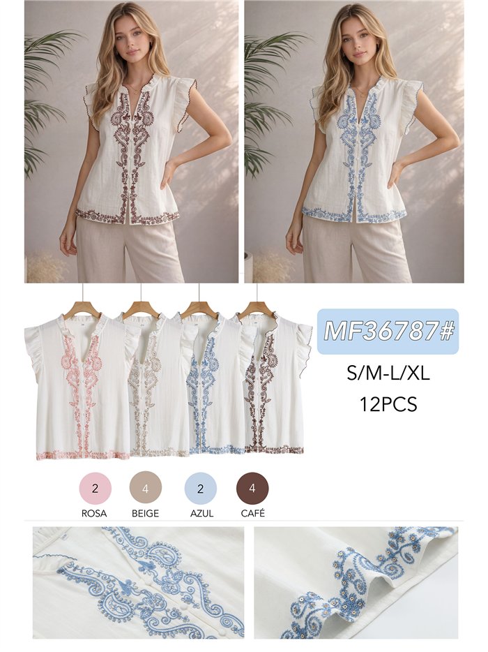 Blusa boho bordada con lentejuelas