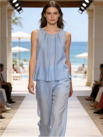 Conjunto top efecto arrugado y pantalón