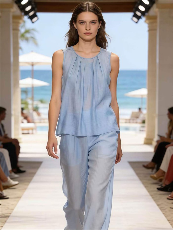 Conjunto top efecto arrugado y pantalón