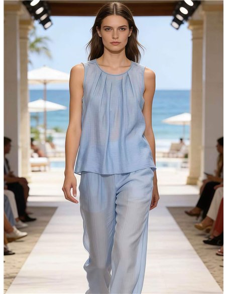 Conjunto top efecto arrugado y pantalón