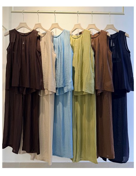 Conjunto top efecto arrugado y pantalón
