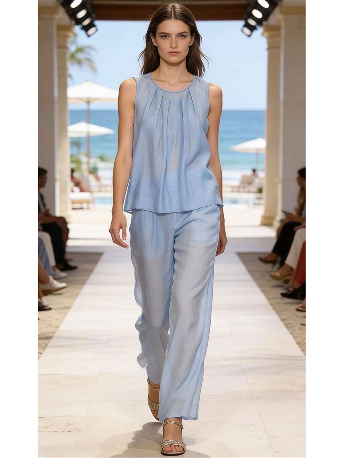 Conjunto top efecto arrugado y pantalón