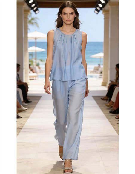 Conjunto top efecto arrugado y pantalón