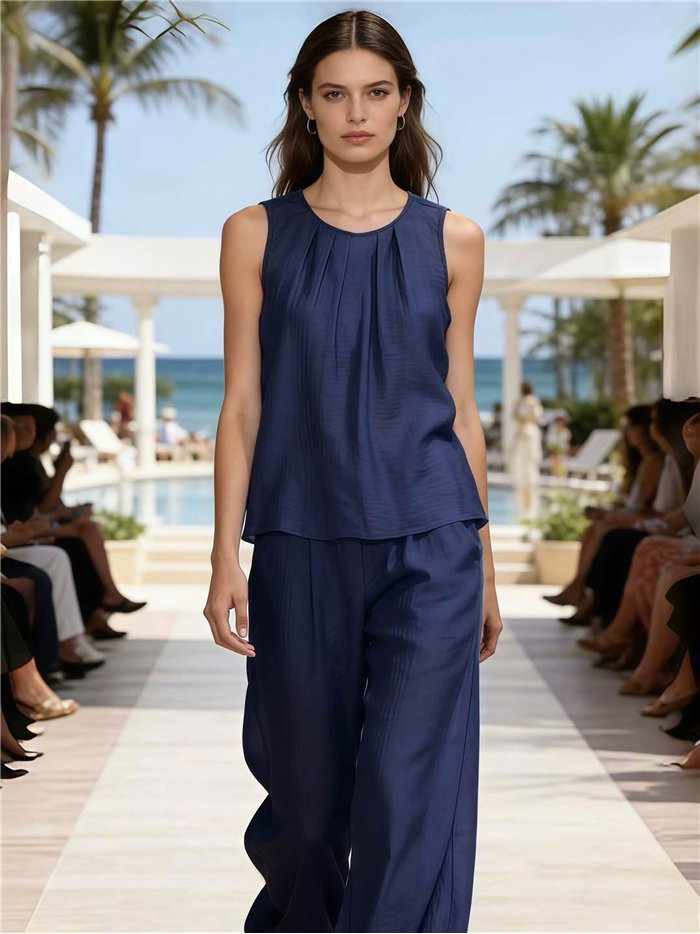 Flowy creased-effect top and trousers set