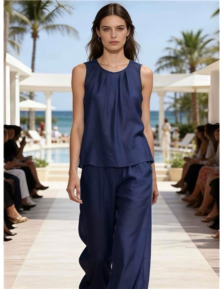 Flowy creased-effect top and trousers set