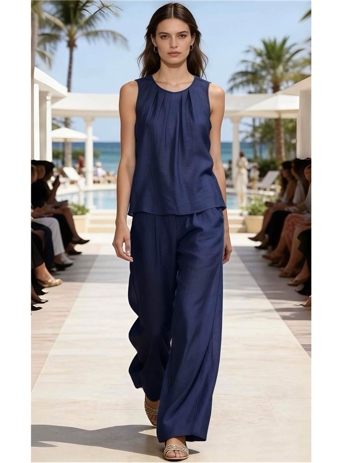 Flowy creased-effect top and trousers set