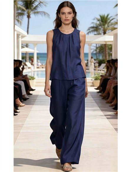 Flowy creased-effect top and trousers set