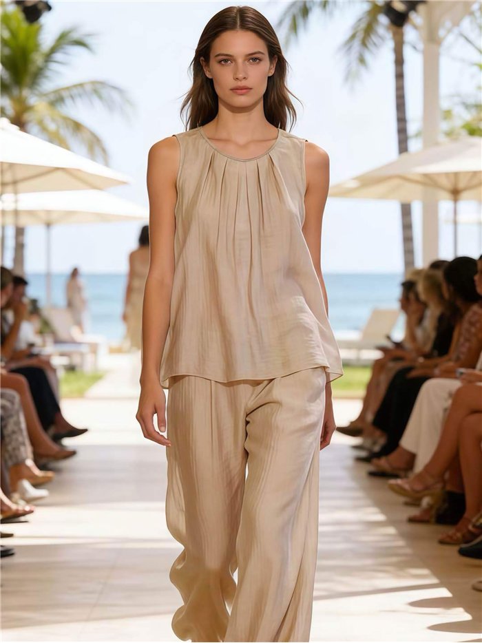 Flowy creased-effect top and trousers set