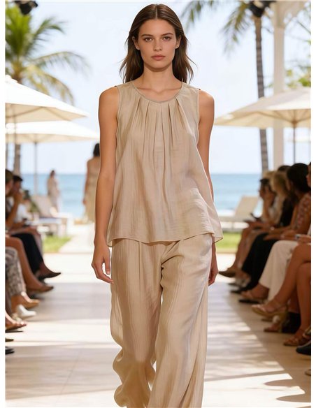 Flowy creased-effect top and trousers set