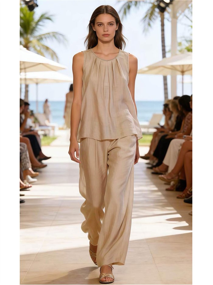 Flowy creased-effect top and trousers set