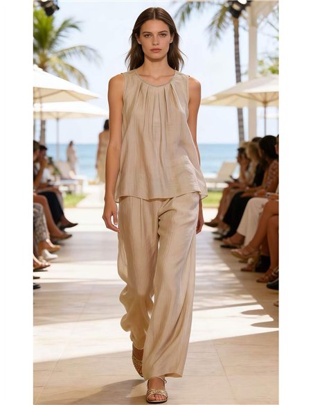 Flowy creased-effect top and trousers set