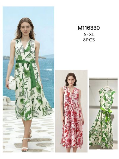 Vestido midi com estampa botânica e cinto. 2