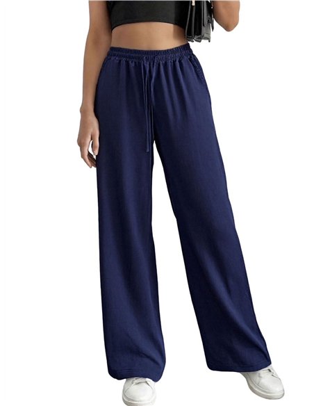 Pantalón wide-leg efecto denim tencel con cordón