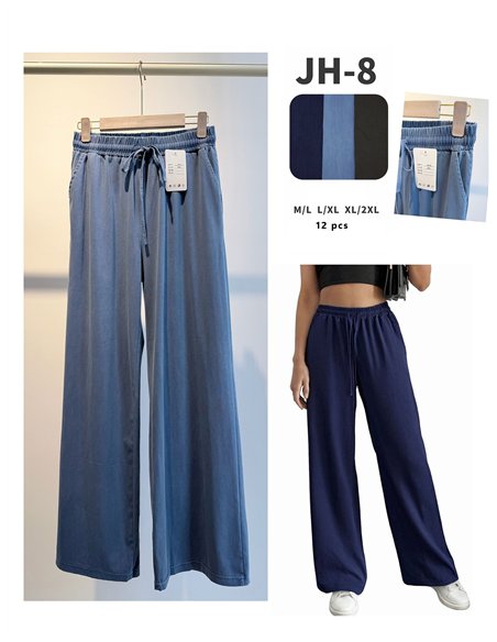 Pantalón wide-leg efecto denim tencel con cordón