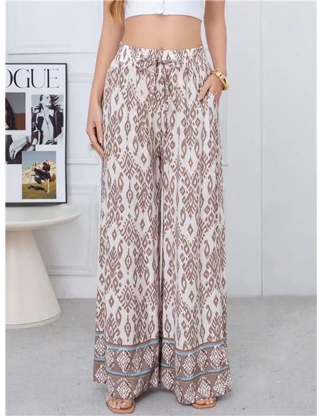 pantalon palazzo à imprimé ethnique