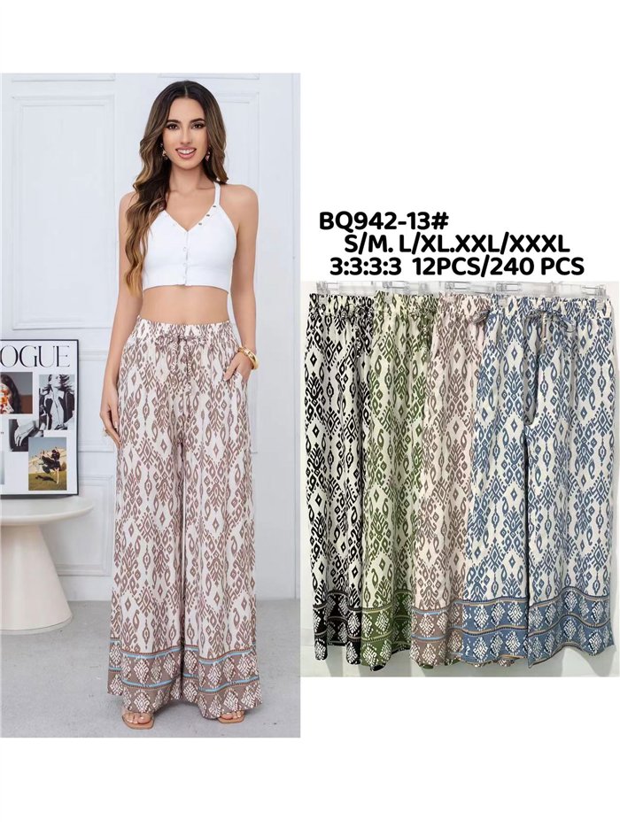 pantalon palazzo à imprimé ethnique