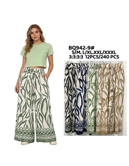 pantaloni palazzo con stampa a foglie