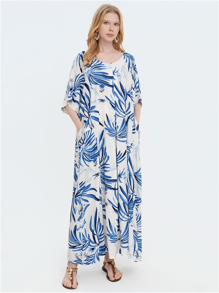 Vestido maxi fluido estampado tropical con bolsillos