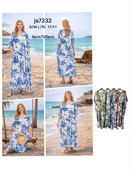 Vestido maxi fluido estampado tropical con bolsillos