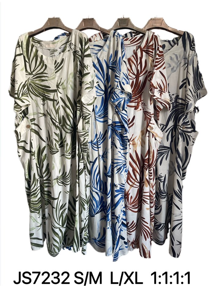 Vestido maxi fluido estampado tropical con bolsillos