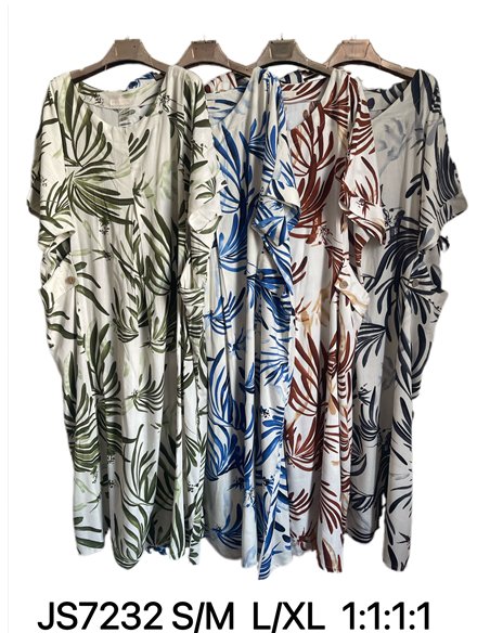 Vestido maxi fluido estampado tropical con bolsillos