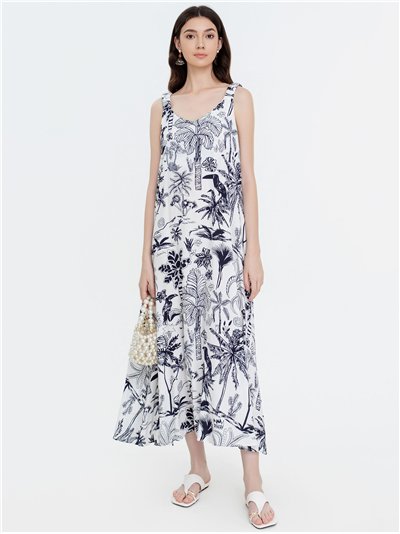Sleeveless tropical print maxi dress