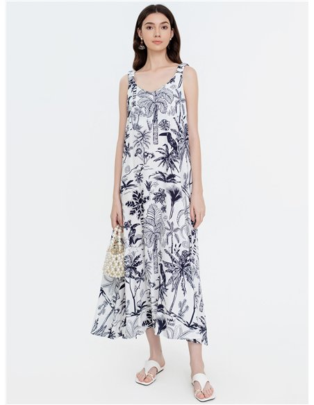 Vestido largo sin mangas estampado tropical