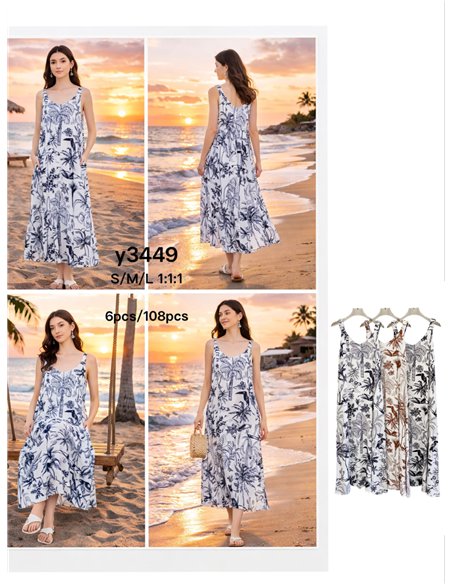 Vestido largo sin mangas estampado tropical