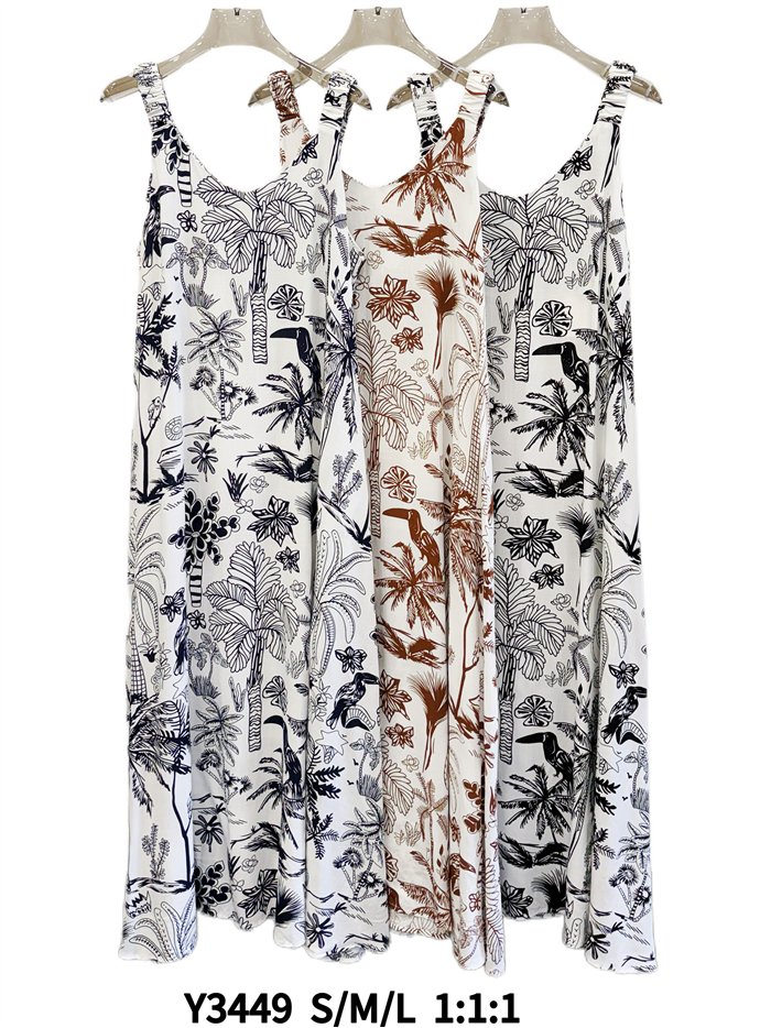 Vestido largo sin mangas estampado tropical